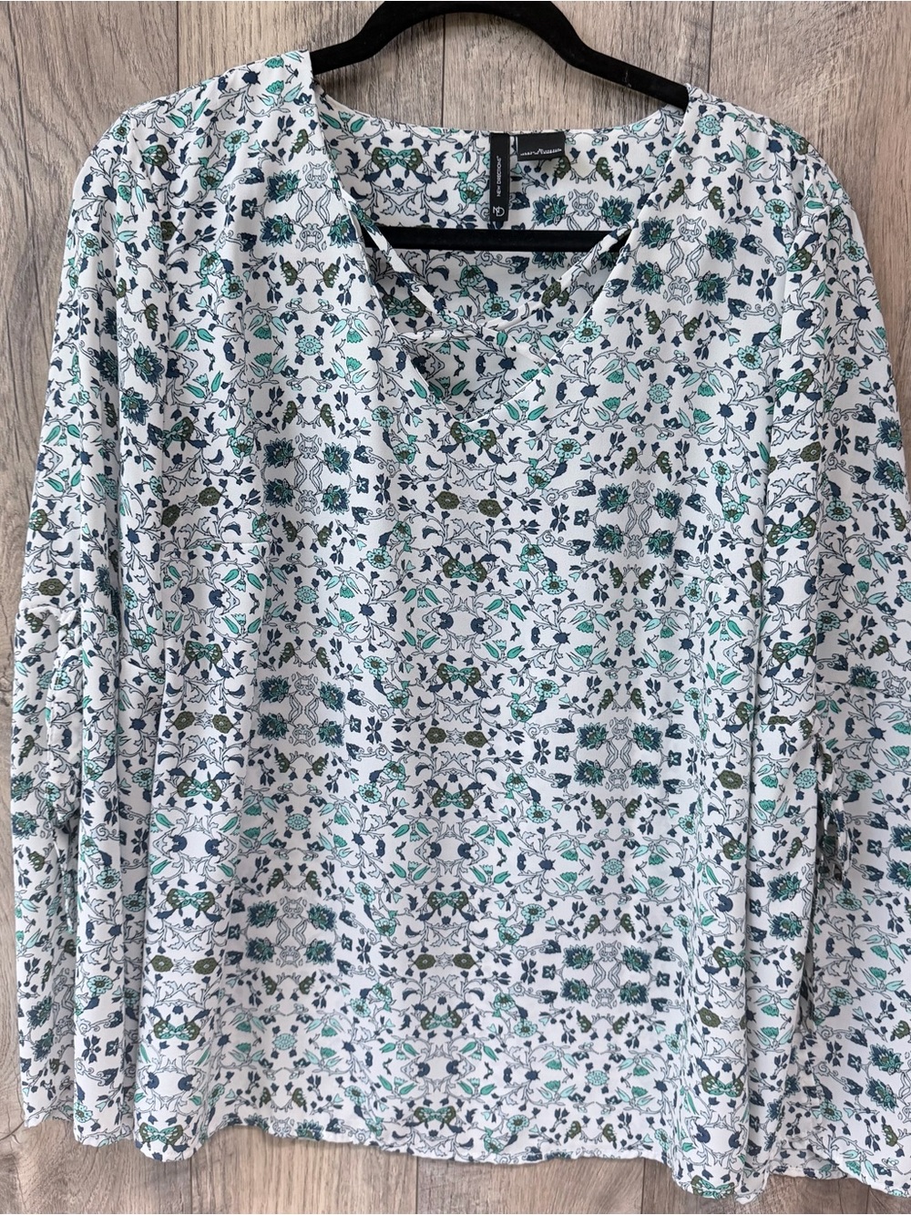 New directions Long-Sleeve Top with Green and Navy Floral Print
